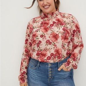 Torrid Chiffon Smocked Mock Neck Blouse